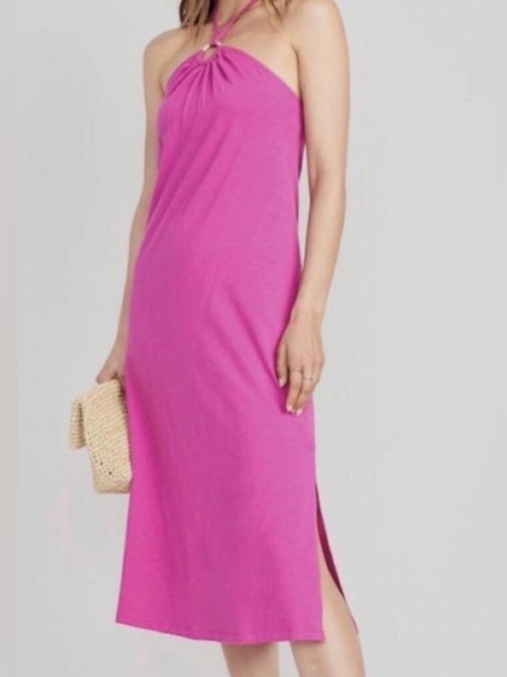 Bright Pink Halter Midi Dress